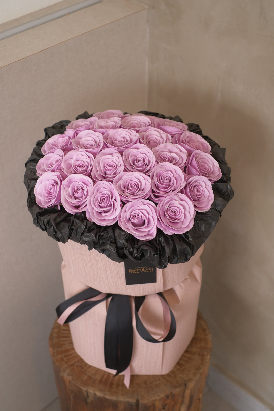 Featuring 25 stalks of lavender soap roses, this bouquet is a perfect gift. Order online for same-day delivery by Penang florist!