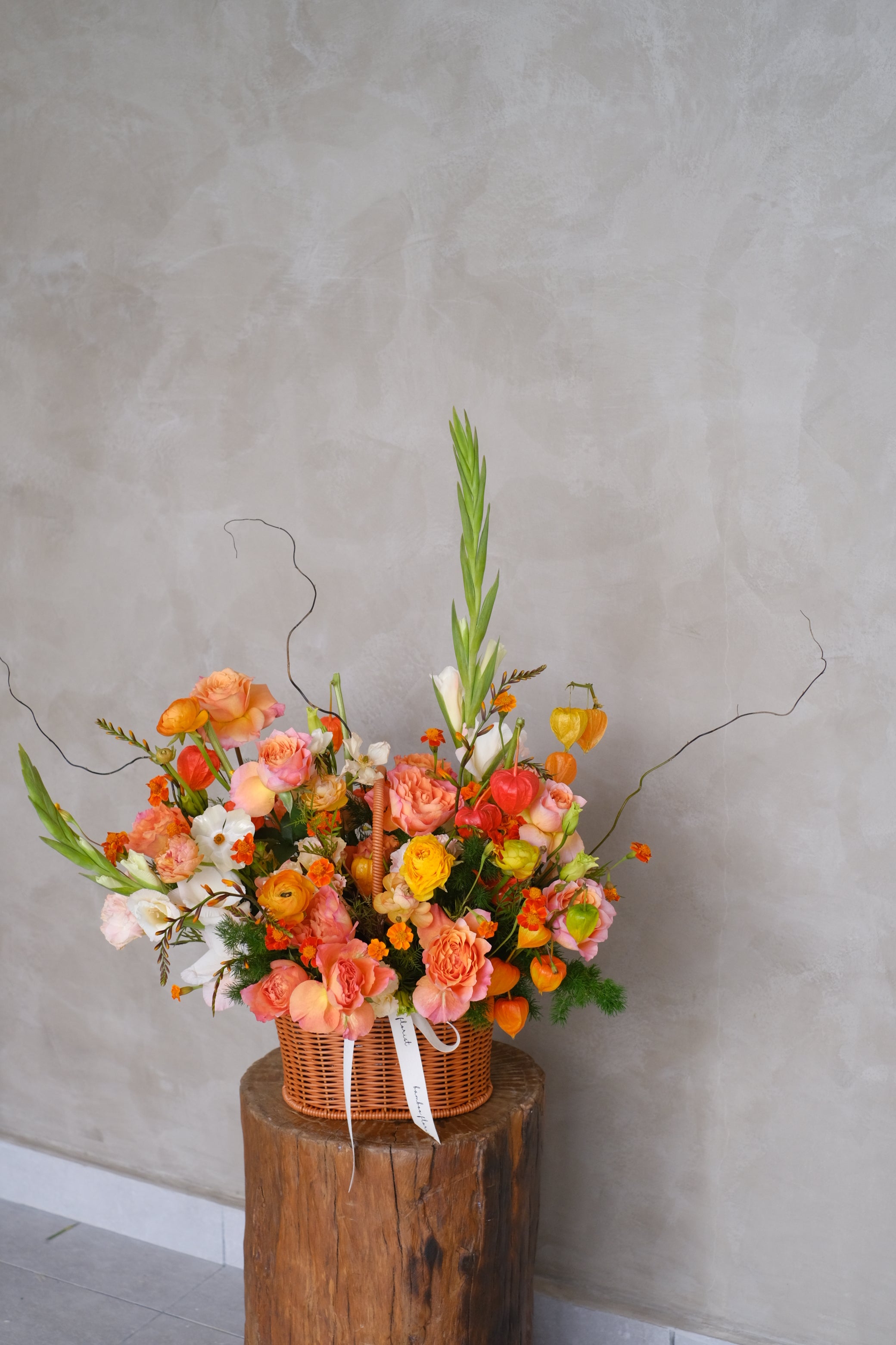 Omakase Bright Flowers Basket Basket Arrangement by Bamboo Green Florist, Penang Floral Artisan