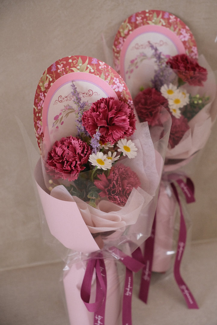 Dolce soap flowers featuring purple vintage carnations and everlasting fillers – Mother’s Day gift from Bamboo Green Florist, Penang delivery