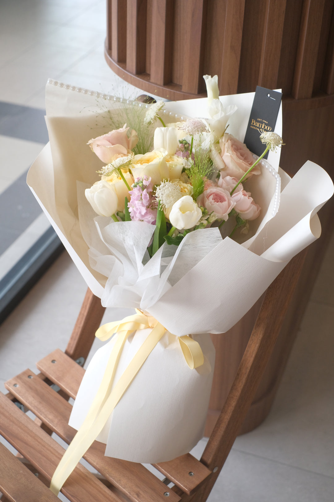 Elegant Bouquet with Buttercup & Soft Pink Roses | Delicate & Timeless Beauty | Fresh Handpicked Blooms | Online Penang Florist | Same-Day Delivery Available