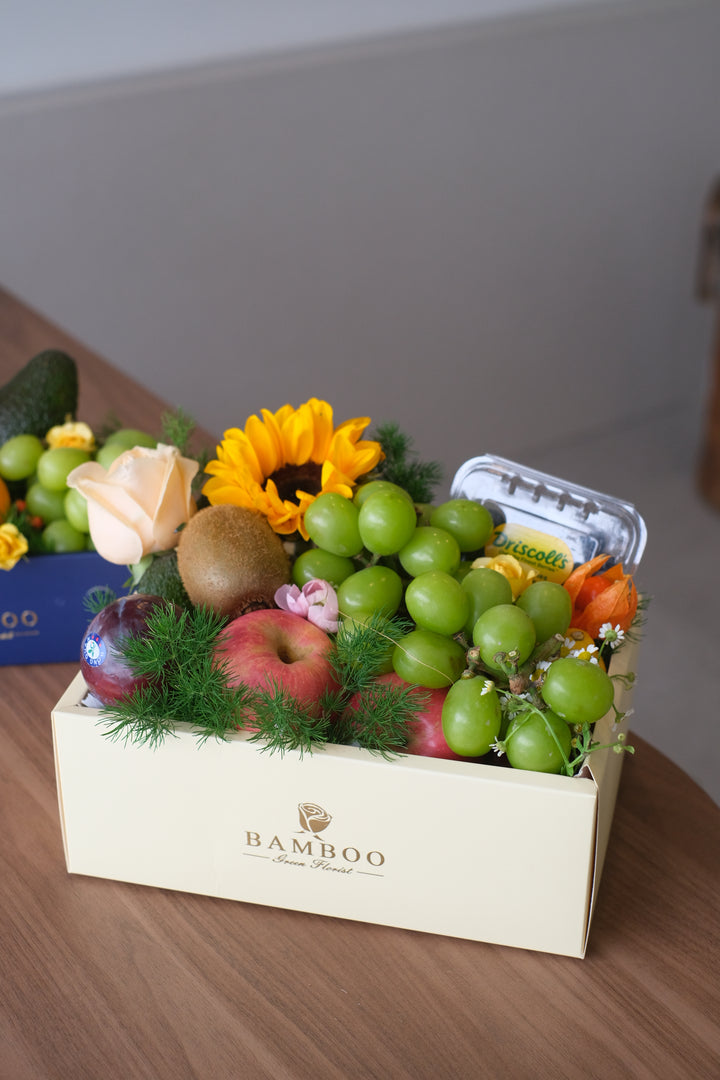 fruit basket for delivery, basket of fruit with same day flower delivery, fruit bouquet box at penang mainland
