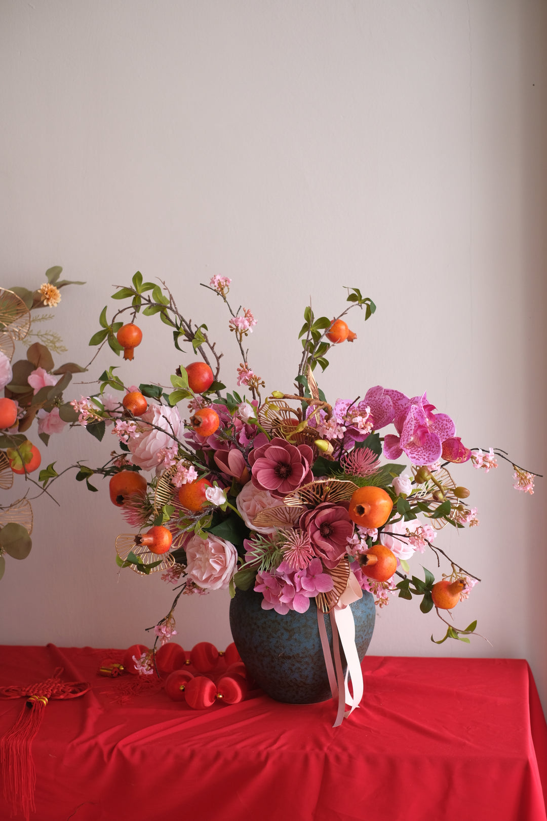 chinese new year peonies in ceramic pot