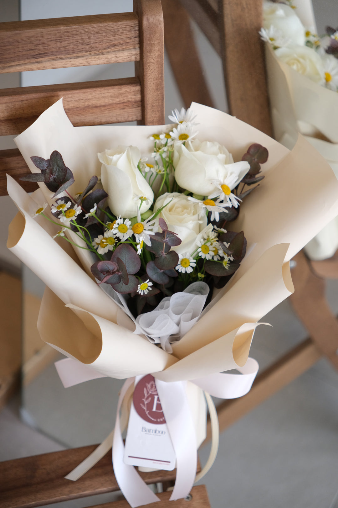 simple white roses bouquet delivery in penang, simpang ampat, sungai petani