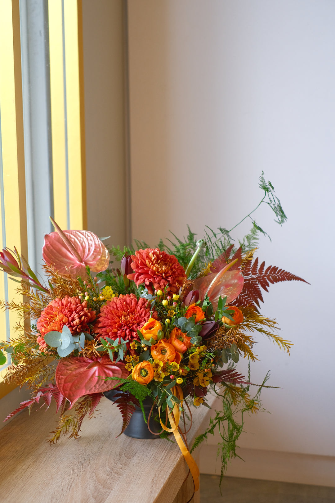 chinese new year fresh flowers in black pot