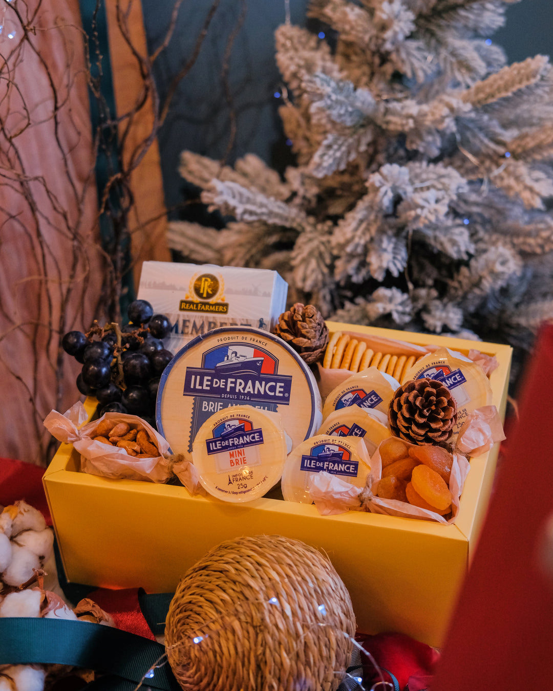 Skip dessert, enjoy cheese! Indulge in our cheese box with Brie, Camembert, crackers, mixed nuts, apricots & grapes. Order online for same-day delivery in Penang!