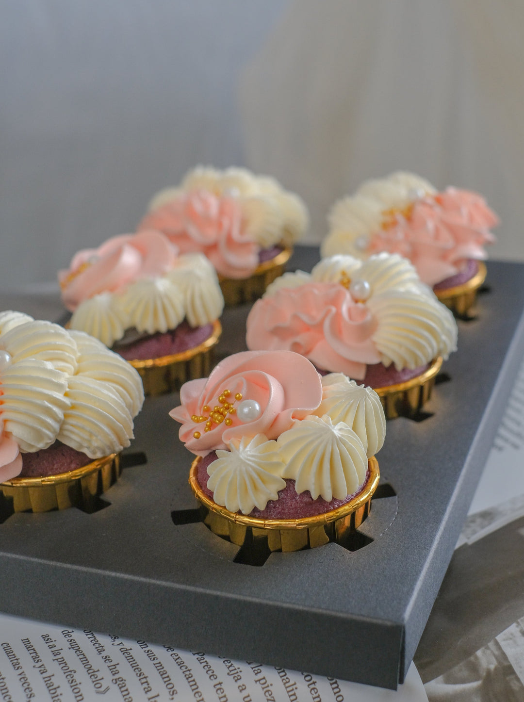 Beautifully swirled cake with artisan fresh creams, garnished with gold pearls. Order from Bamboo Green Florist for elegant cake delivery in Penang!