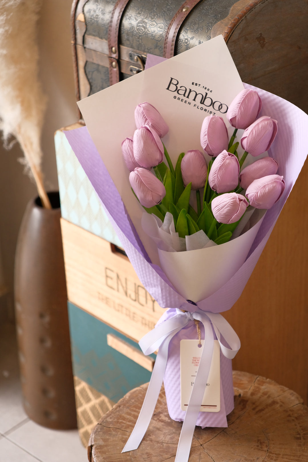 realistic soap tulip flowers in a gift bouquet

