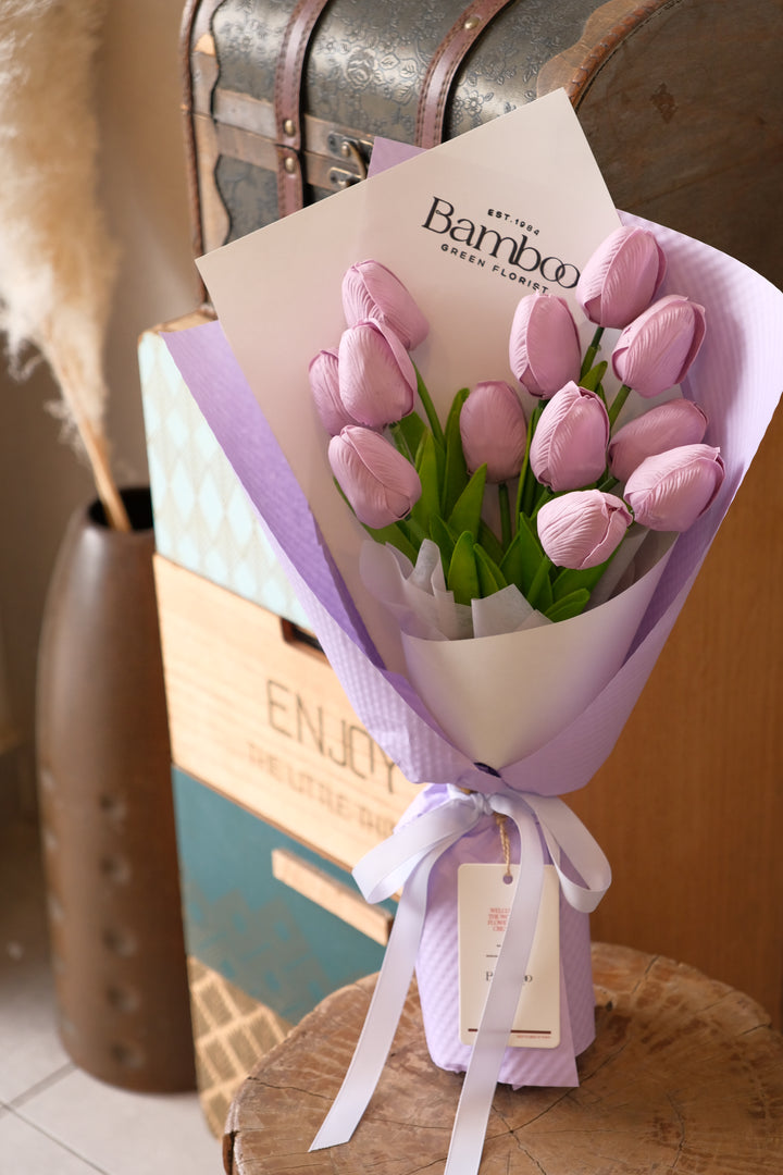 realistic soap tulip flowers in a gift bouquet

