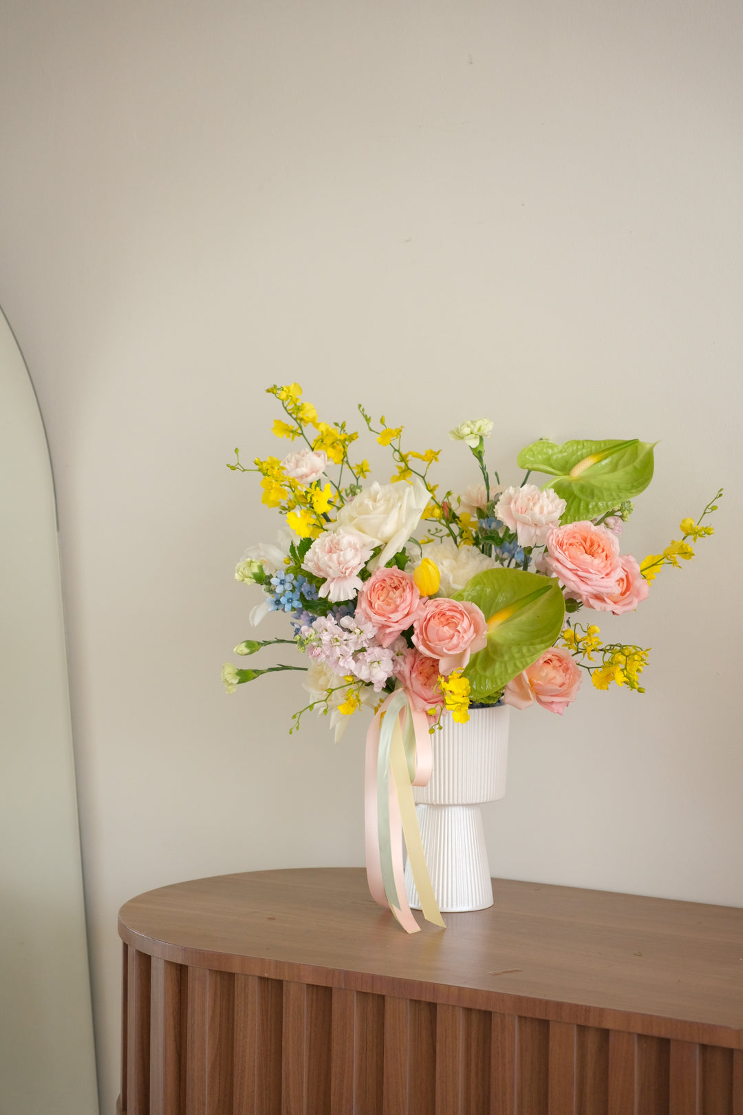 Luxury Mother's Day flower delivery in Bukit Mertajam and Penang by Bamboo Green Florist, featuring modern pastel rose and orchid designs.