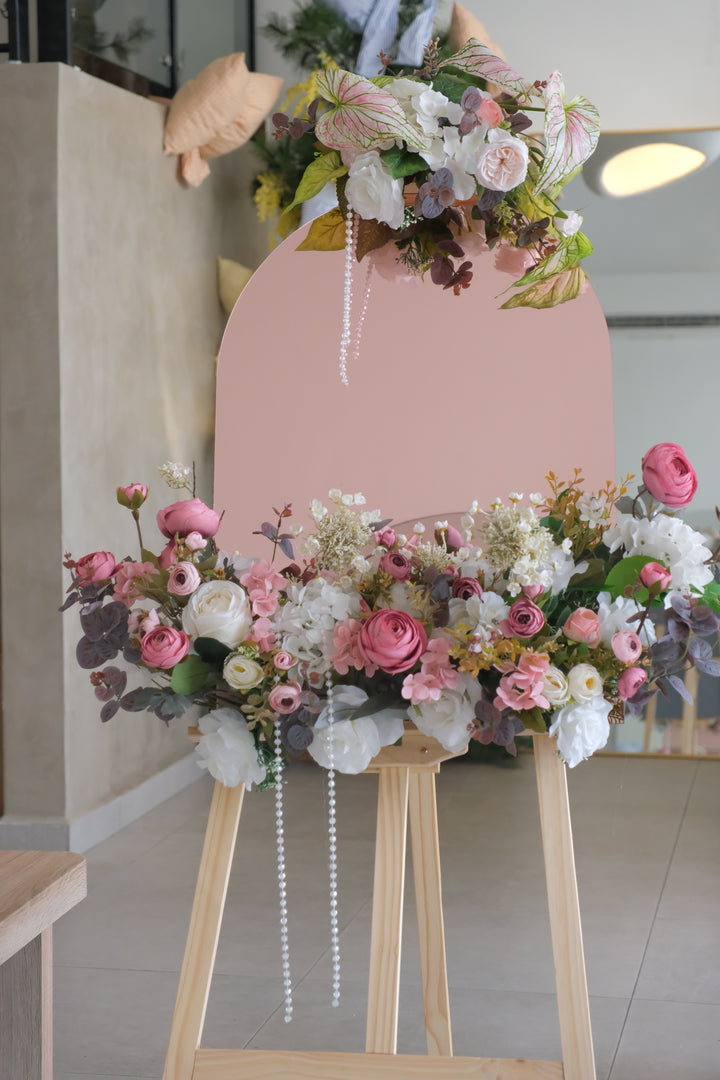 Muscid Acryclic Selfie Mirror with artificial peonies and ranunculus