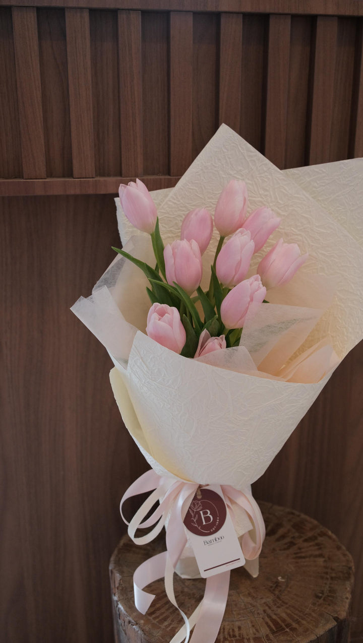 Pink Tulips Bouquet (6 Stalks)  – Penang Florist | Bamboo Green Florist | Online Order | Valentine’s Day Bouquet