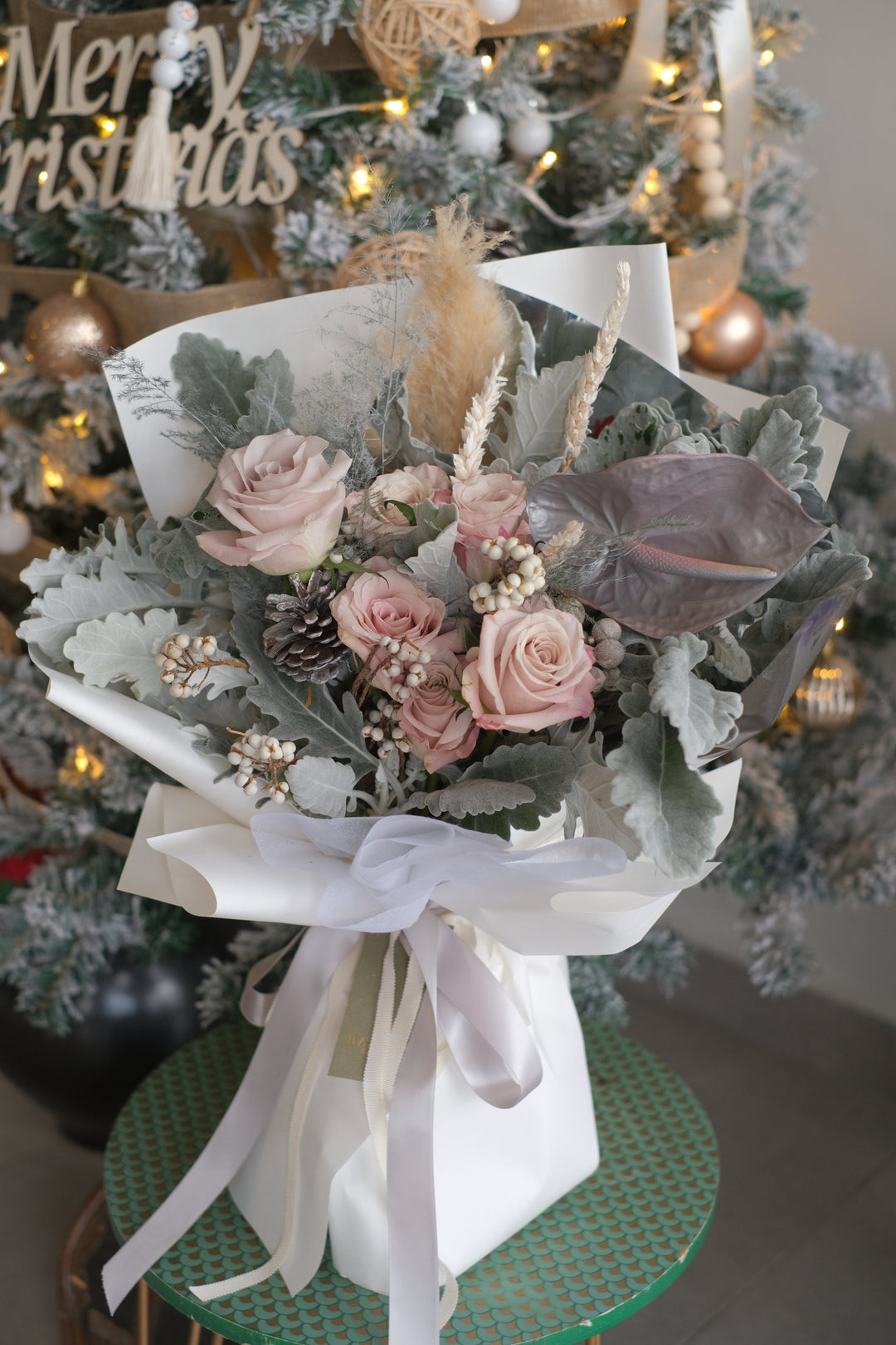 santa christmas bouquet fresh roses penang delivery