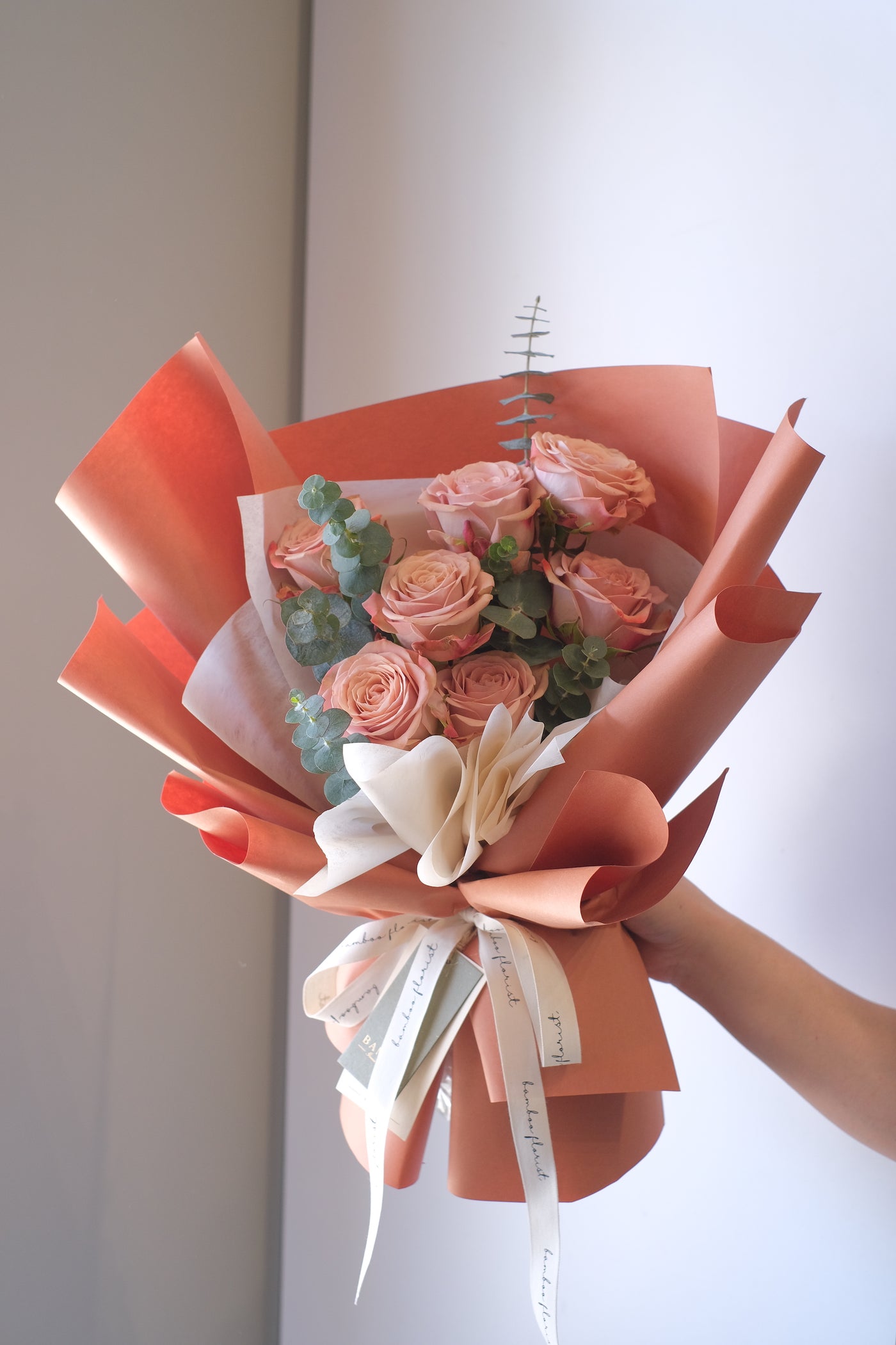 graduation bouquet, cappuccino roses, flower arrangements ideas, alternative to flower chimp penang, design by Bamboo Green Florist Penang