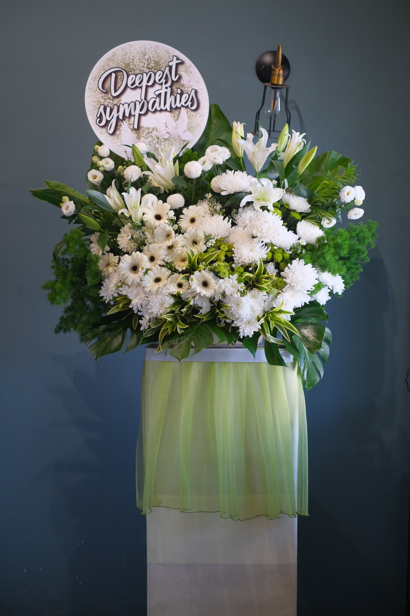 condolences flower penang, artificial flowers bouquet for a memorable sign off with scented white lilies, daisies and more