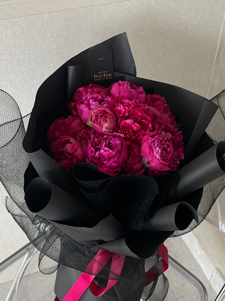 customised flower bouquet in pink  peonies