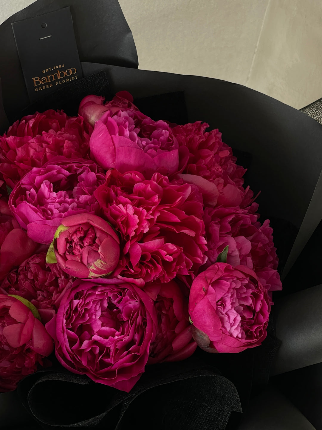 customised flower bouquet in pink seasonal peonies