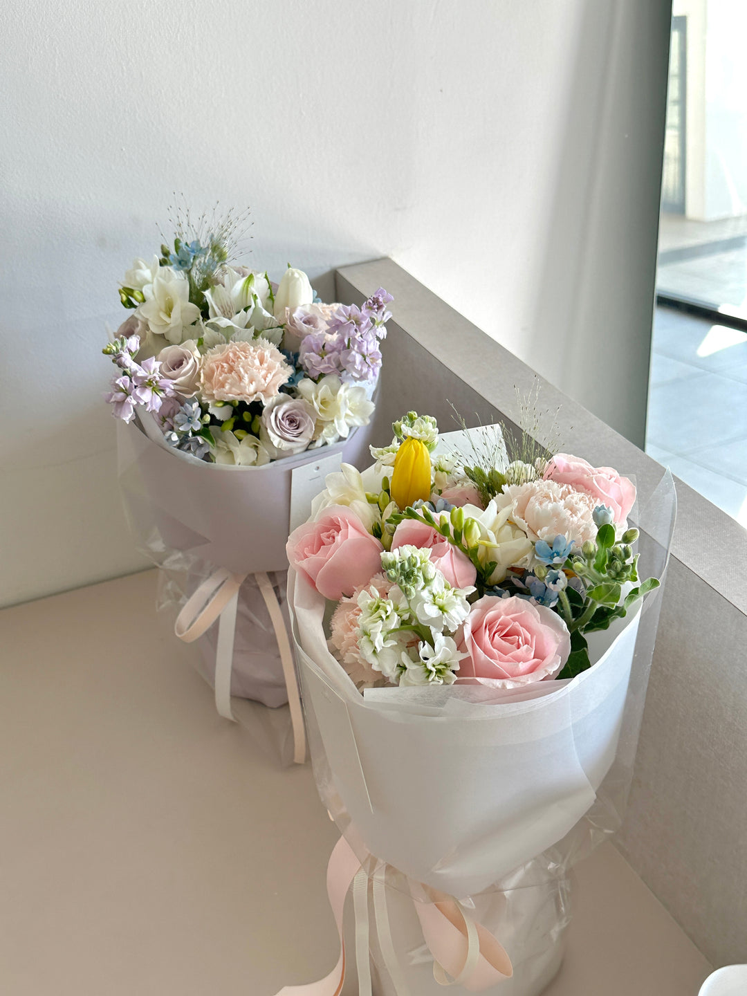 pastel colours flower arrangement, customised flower bouquet of rose, bamboo green florist, alternative florist in penang than bloomthis penang