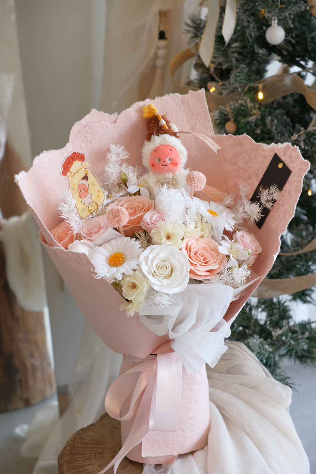 Sweet Cream plush soap flower bouquet cute gift in Penang